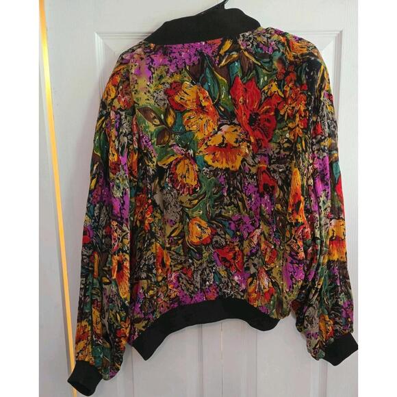 Vtg Jane Ashley Zip Up Jacket Floral Art Large Rayon Womens embelished colorful - Picture 7 of 8